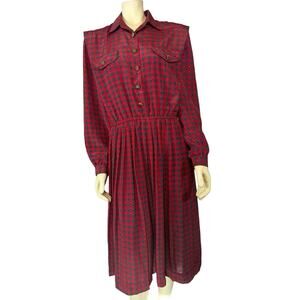 Vintage 80’s Leslie Fay Dress in red with navy circles size 14